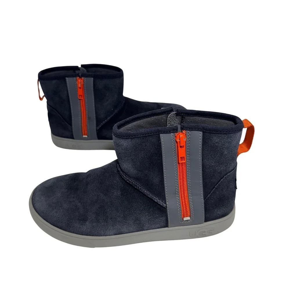 UGG Kids Classic Mini Side Zip Navy Blue Orange Suede Boots 1103641K Size 6Y